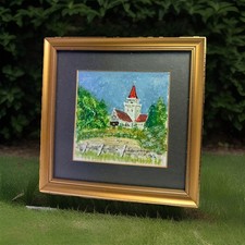 Miniature Framed Painting – Crathie Church, Deeside – Signed “WJ”