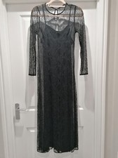 Zara black full length net dress, underskirt , long sleeve size L  UK14