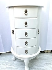 Mele & Co. White Wooden Standing Jewellery Armoire Cabinet Organiser w/ Mirror