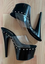 Pleaser Black And Clear Strappy Pleaser sexy Pole Dance High Heels Uk Size 3.5