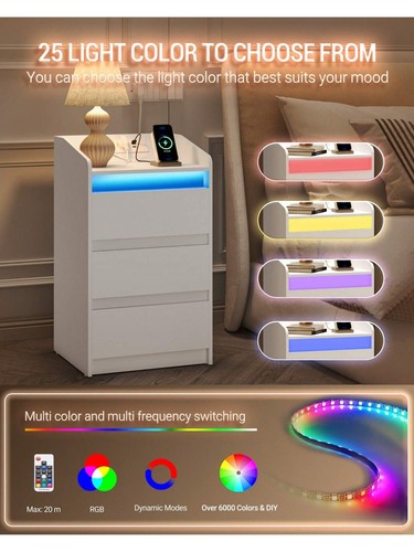 Bedside table drawers led - table, 3