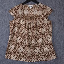 Ann Taylor LOFT Shirt Women Medium Brown Circle Beaded Cap Sleeve Blouse ALTERED
