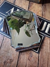 Vintage Old Antique Art Deco Shield Fan Bevelled Edge Table Mirror 