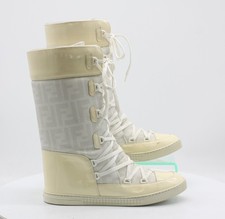 FENDI WOMENS SNOW BOOTS WINTER LACE UP UK 6 EU 39 WHITE RRP £1140 AD