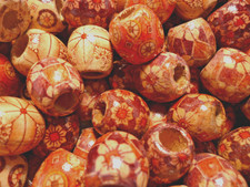 50 Macramé Beads, Ethnic Patterned Wood Wooden Large Hole  50 pack