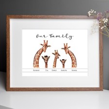 Personalised Giraffe Family Print, Mum Gift, Dad Gift, Home Gift, Christmas Gift