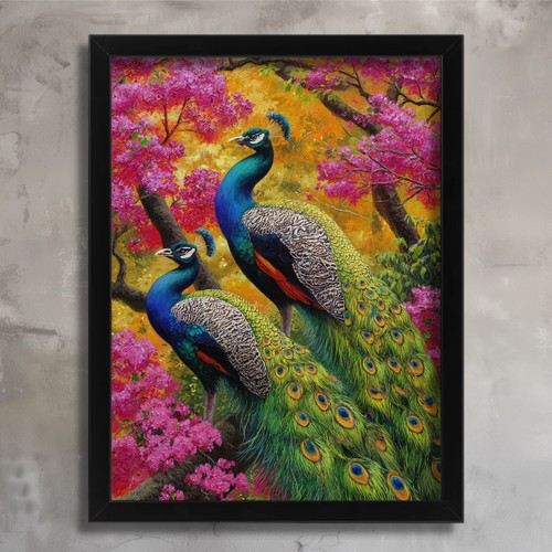 Two peacocks wall art - wall, oriental