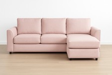 Reversible Pink Fabric Corner Sofa with Chaise & Pouffe – Modern 3-Seater