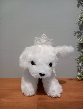 Aurora White Fluffy Dog With Crown Plush Toy
