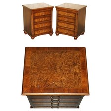 LOVELY VINTAGE PAIR OF BURR WALNUT SIDE TABLE SIZED NIGHTSTANDS CHEST OF DRAWERS