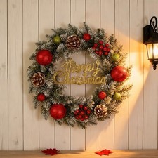 Merry Christmas Wreath For Front Door Decoration Artificial Berry Pine Wreaths