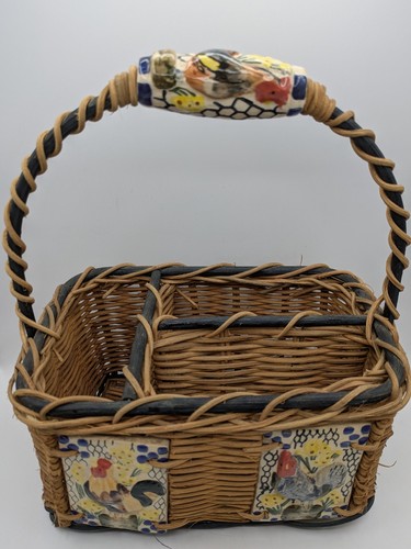Woven wicker basket rooster - woven,
