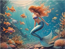 Tile Mural Mermaid Sea Fish Ocean Life Bathroom Wall Backsplash Marble Ceramic