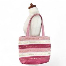 Vintage Y2K 00s BHS Pink Striped Sequin Beach Shoulder Bag