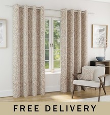 Sherwood Natural Leaf Eyelet Curtains - 100% Blackout Thermal Pair of Curtains