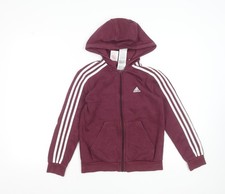 Adidas Boys Burgundy Full Zip Hoodie 9-10 Years Classic Hooded Sweatshirt