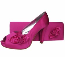 Ladies Wedding Party Heel Shoe Evening Shoes Peep Toe Fuschia Hot Pink Satin NEW