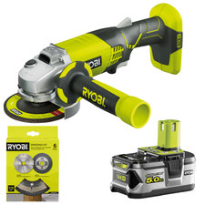 Ryobi R18AG-0 18V ONE+ Cordless Angle Grinder, RB18L50 18V Battery& Grinding Kit