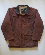 BARBOUR BUSHMAN WAXED JACKET M Reddish Brown Quilted Coat Leather Trim RRP £229