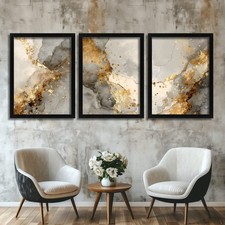 Set of 3 Gold Grey Abstract