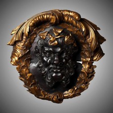 Antique 18th Century Grand Tour Carved Wood Sculpture Roundel Bust of Bacchus