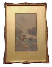 Ezra Elmer Keene (British, 1853-1929) End of Loch Lomond Antique Pastel Drawing 