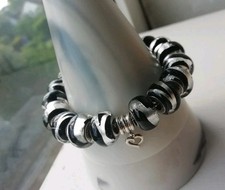 Ladies Rhona Sutton 925 Silver/Gemstone Black/Silver 20 Charm Bracelet 19cm