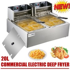 20L 5000W Commercial Electric Deep Fryer Fat Chip Twin Dual Tank Stainless Steel