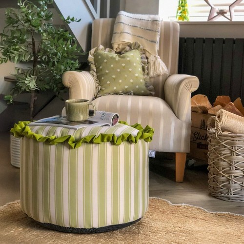 Linen look striped - linen-look, pouffe