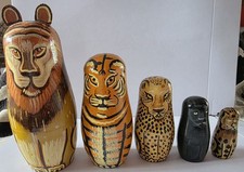 Matryoshka Russian Nesting Doll 5 Big Cats Lion Tiger Panther Cheetah Leopard