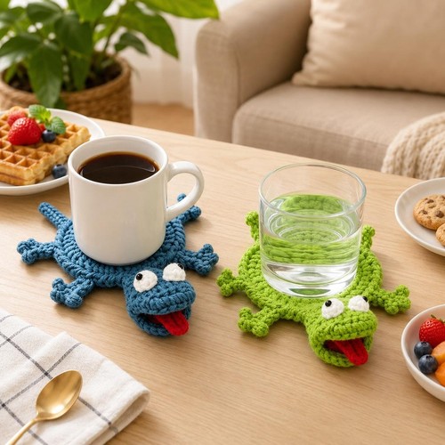 Crochet coaster cute lizard - 3d,