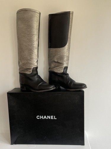 Chanel silver black leather - &,
