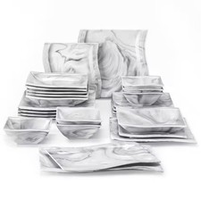 MALACASA Flora 26-Piece Dinnerware Set Wave Shaped Porcelain Bowl & Plate Set
