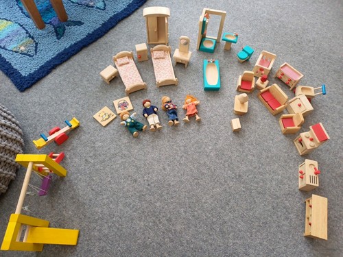 Selection wooden dolls - of,