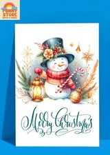 Cute Watercolour Snowman Christmas Card - Merry Christmas Family & Friends Funny