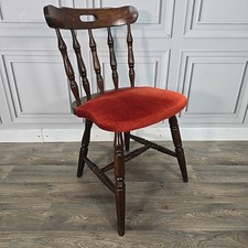 Retro Vintage Wooden Turned Pub Chair Stool Bar - Upholstered Desk Bedroom Seat