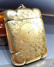 ANTIQUE  VICTORIAN  GILT  METAL VESTA CASE  MATCH STRIKER BOX CASE SILVER PLATED