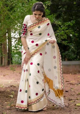 linen silk saree handwork