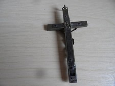 Rare Vintage German Dark Wood & White Metal Crucifix 11 cm Long Pendant