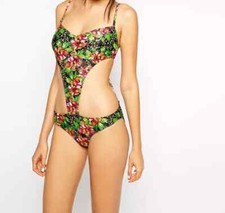 PLAYFUL PROMISES FLORAL LEOPARD MONOKINI WITH STRAPPY BACK SIZE UK 8      C4
