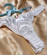Sexy Sweet Silky White Satin Thong Panties Knickers Sissy CD TV Sz S UK 8