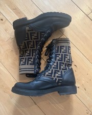 Authentic Fendi Women’s lace-up  Logo Boots Size 37.5 / 4.5