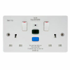 Double RCD Switch Socket (Latching - Passive) 30mA Twin/ 2 Gang White