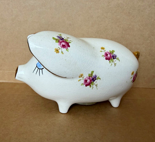 White floral ceramic piggy - floral,