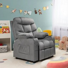 PU Leather Manual Recliner Chair, Swivel Armchair for Living Room - grey 