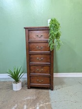 Vintage Edwardian Reproduction Tallboy Solid Wood Chest Of Drawers 5 Drawer 