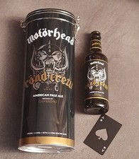 MOTORHEAD ROAD CREW: COLLECTOR BEER TIN & BOTTLE & FLAT ACE SPADES OPENER, LEMMY