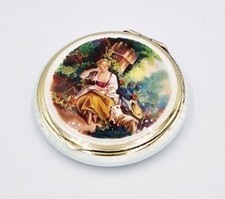 FINE ART DECO STERLING SILVER GUILLOCHE ENAMEL COMPACT London 1929