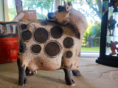 Ceramic cow figurine white - cow,