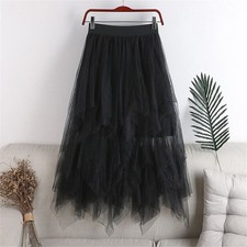 Elastic Mesh Tulle Skirt Half-Length Underskirt Pleated Longuette Layered Dress